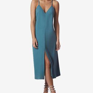 NEW Avec Les Filles midi slip dress in teal cross back Women's size Medium